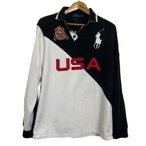 Polo Ralph Lauren Rugby Shirt Mens XL Navy White USA Big Pony Long Sleeve